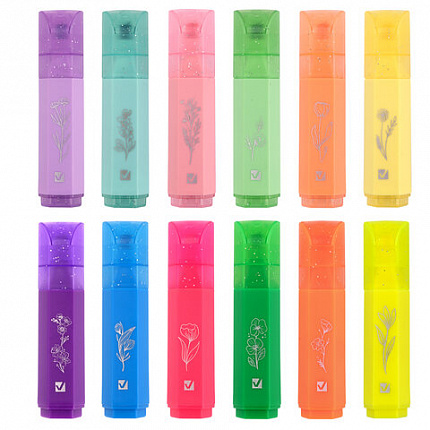 Набор текстовыделителей мини, 12 ЦВЕТОВ, BRAUBERG "ULTRA", 6 неоновых цветов + 6 пастельных цветов, линия 1-5 мм, 152538