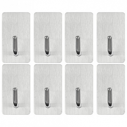 Крючки самоклеящиеся универсальные 2,5x4,5 см, КОМПЛЕКТ 8 шт., сталь, серебристые, LAIMA Home, 608789