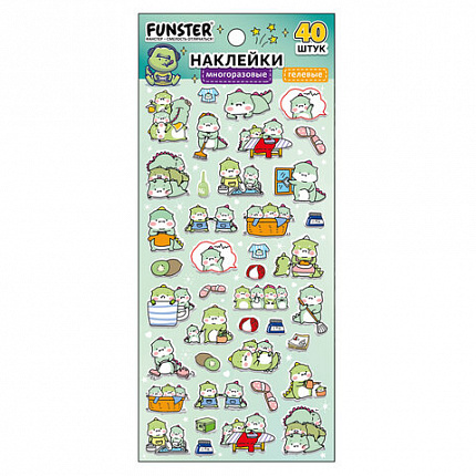 Наклейки гелевые "Зверяшки-обаяшки", 17,5х9 см, ассорти 12 видов, FUNSTER (ФАНСТЕР), 666085