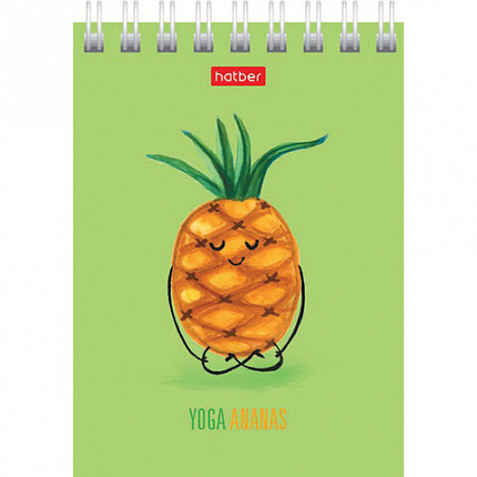 Блокнот МАЛЫЙ ФОРМАТ А7 75х105 мм, 60 л., гребень, картон, клетка, HATBER, "Йога-Фитнес", 066625, 60Б7В1гр