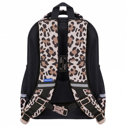 Ранец BRAUBERG STABLE, 2 отделения, с брелком, "Curious leopard", 36х28х16 см, 274387