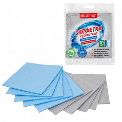 Салфетки губчатые для уборки кухни 15х15 см, ЦЕЛЛЮЛОЗНЫЕ, КОМПЛЕКТ 10 шт., 5 серых / 5 голубых, LAIMA, 700263