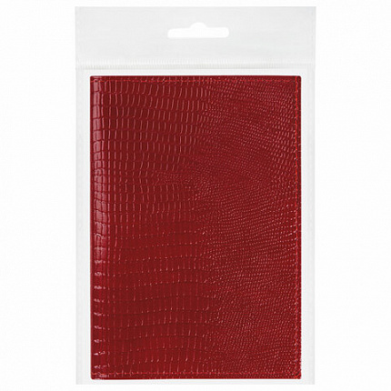 Обложка для паспорта натуральная кожа ящерица, без тиснения, красная, BRAUBERG, 238190