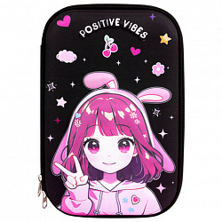 Пенал ЮНЛАНДИЯ большой, 1 отделение, 1 откидная планка, карман, полиэстер/EVA, 22х15х5 см, "Anime sign", 273194