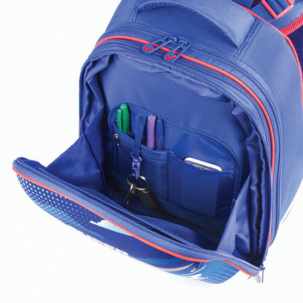 Ранец BRAUBERG EXTRA, 2 отделения, анатомическая спинка, дополнительный объем, для мальчиков, "Истребитель", 39х28х19 см, 227844