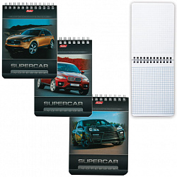 Блокнот МАЛЫЙ ФОРМАТ А6 110х145 мм, 40 л., гребень, лакированная обложка, клетка, HATBER, "Машины", 004666, 40Б6B1гр