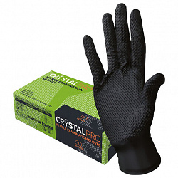 Перчатки нитриловые смотровые с текстурой CRYSTAL PRO, 25 пар (50 шт.), размер M (средний), черные, CR-BL-01