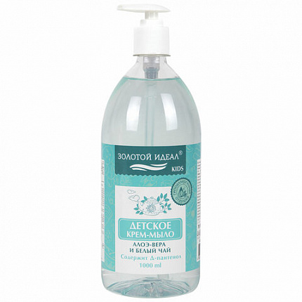 Мыло-крем жидкое гипоаллергенное 1 л, ЗОЛОТОЙ ИДЕАЛ KIDS "Алоэ-вера и белый чай", дозатор, 609431