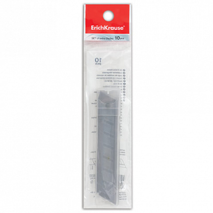 Лезвия для ножей 18 мм КОМПЛЕКТ 10 ШТ., толщина лезвия 0,5 мм, в пластиковом пенале, ERICH KRAUSE, 19274