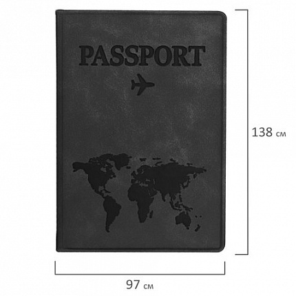 Обложка для паспорта "Passport Map", мягкая экокожа, графитовая, STAFF, 238875