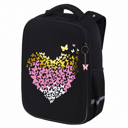 Ранец BRAUBERG LIGHT, 1 отделение, с брелком, "Shining heart", фольгированная печать, 36х26х13 см, 272029