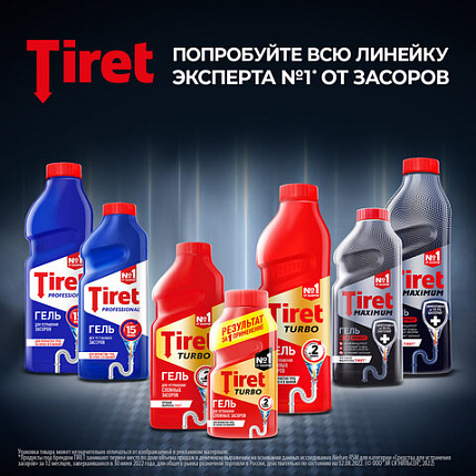 Средство для прочистки канализационных труб 500 мл, TIRET (Тирет) "Turbo", гель, 8147369