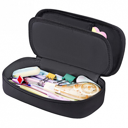 Пенал-органайзер BRAUBERG, 1 отделение, откидная планка, полиэстер, 22х10х6 см, "Total black", 273577