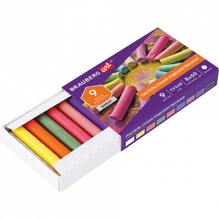 Пастель сухая художественная BRAUBERG ART DEBUT, 9 цветов, круглое сечение, 181459