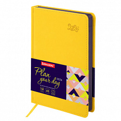 Ежедневник датированный 2026, А5, 138x213 мм, BRAUBERG "Rainbow", под кожу, желтый, 117082