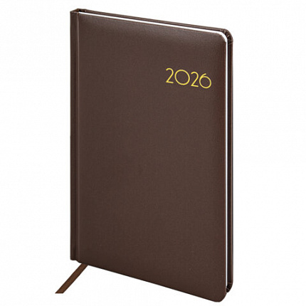 Еженедельник датированный 2026, А5, 145х215 мм, BRAUBERG "Select", балакрон, коричневый, 117183