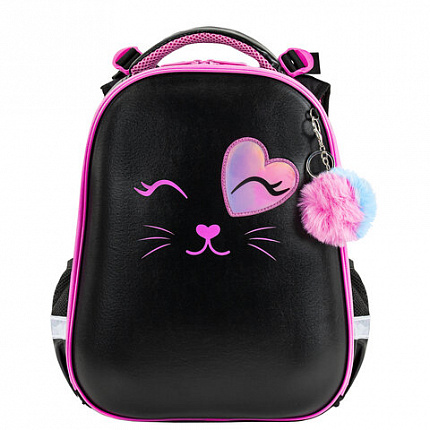 Ранец BRAUBERG SHINY, 2 отделения, с брелком, "Улыбающийся котик", 38х28х14 см, 272040
