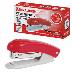 Степлер №10 BRAUBERG "Original", до 12 листов, с антистеплером, красный, 222532
