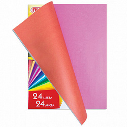 Цветная бумага А4 газетная, 24 листа, 24 цвета, на скобе, ПИФАГОР, 200х283 мм, "Совенок", 128003