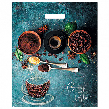 Пакет с вырубной ручкой ПВД, 48х39 см, "Грэй Глосс Кофе", 50 мкм, н00212035