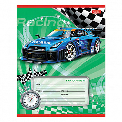 Тетрадь 12 л., HATBER, косая линия, обложка картон, "Спортивные авто" (микс в спайке), 013954, 12Т5В6