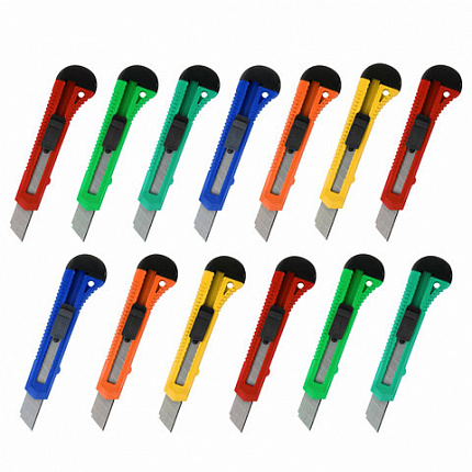 Нож канцелярский 18 мм КОМПЛЕКТ "10 шт. + 3 шт. В ПОДАРОК", фиксатор, STAFF EVERYDAY, 238771