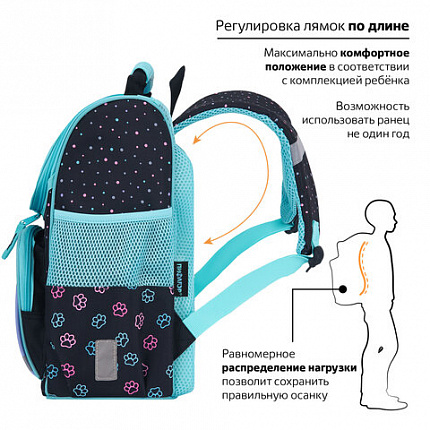 Ранец ПИФАГОР BASIC, 1 отделение, 3 кармана, эргономичная спинка, "Funny cats", 35х28х18 см, 273135