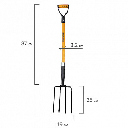 Вилы копальные стальные 19х28 см, ОБЩАЯ ДЛИНА 115 см, черенок стекловолокно, V-ручка, RABBITEX (РАББИТЕКС) "FIBERGLASS", 700491