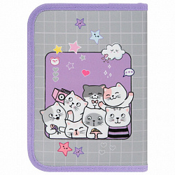 Пенал ПИФАГОР, 1 отделение, 2 откидные планки, полиэстер, 20х14 см, "Cats selfie", 273477