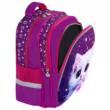 Рюкзак BRAUBERG KIDS MIND с пеналом в комплекте, 2 отделения, "Humble Cat", 40х28х18 см, 273176