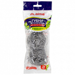 Губки (мочалки) металлические, спиральные, 3х20 г, КОМПЛЕКТ 3 шт., для посуды, гриля, плиты, LAIMA, 603102
