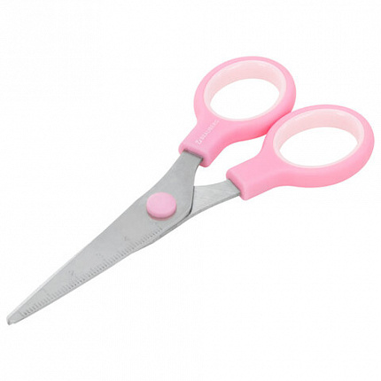Ножницы BRAUBERG KIDS 130 мм, ручки розовые, закругленные лезвия с линейкой, 274063