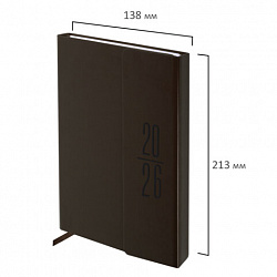 Ежедневник датированный 2026, А5, 138x213 мм, BRAUBERG "Towny", под кожу, клапан, коричневый, 117041