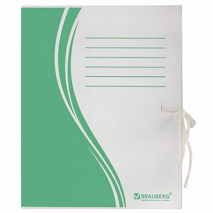Папка архивная с завязками А4 (325х260 мм), 75 мм, до 700 листов, плотная, микрогофрокартон, ЗЕЛЕНАЯ, BRAUBERG, 124851