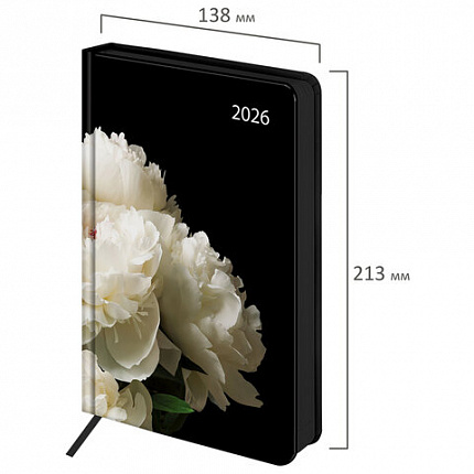 Ежедневник датированный 2026 А5 138x213 мм, BRAUBERG "Vista", под кожу, твердый, "Flowers", 117454