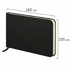 Еженедельник датированный 2026 МАЛЫЙ ФОРМАТ 105х160 мм, А6, BRAUBERG "Unique", черный, 117208