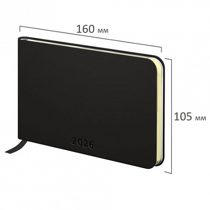 Еженедельник датированный 2026 МАЛЫЙ ФОРМАТ 105х160 мм, А6, BRAUBERG "Unique", черный, 117208