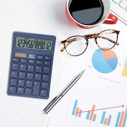 Калькулятор настольный BRAUBERG CH-12-BU (153х103 мм), 12 разрядов, двойное питание, синий, 272959