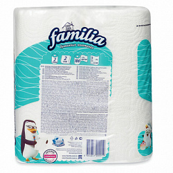 Полотенца бумажные бытовые, спайка 2 шт., 2-слойные (2х12 м), FAMILIA, 22,7x12 см, белые, 5083815