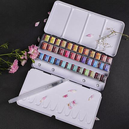 Акварель художественная кюветы НАБОР 36 цветов по 3,5 г, металлический кейс, BRAUBERG ART PREMIERE, 191774