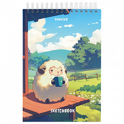Скетчбук, белая бумага 100 г/м2, 140х201 мм, 60 л., гребень, жёсткая подложка, FUNSTER (ФАНСТЕР), АССОРТИ Funny pets, 116903