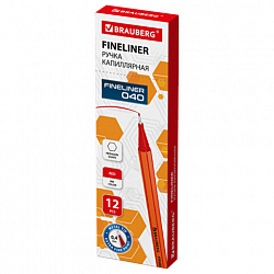 Ручка капиллярная (линер) КРАСНАЯ, BRAUBERG "FINE 040", шестигранная, линия письма 0,4 мм, 144142