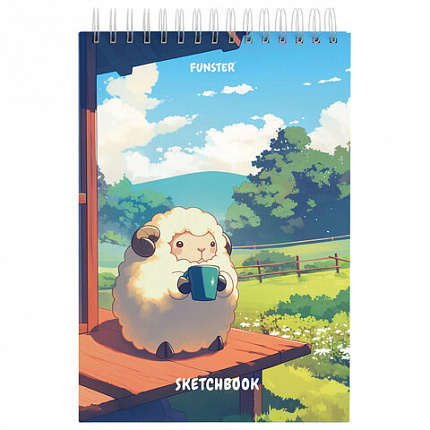 Скетчбук, белая бумага 100 г/м2, 140х201 мм, 60 л., гребень, жёсткая подложка, FUNSTER, Ассорти Funny pets, 116903