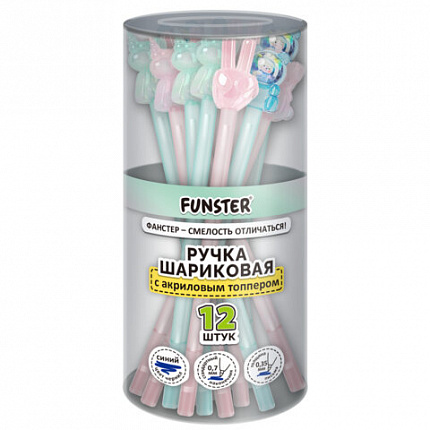 Ручка с акриловым топпером шариковая FUNSTER "ACRYL MIX", СИНЯЯ, ассорти, пишущий узел 0,7 мм, линия письма 0,35 мм, 144380