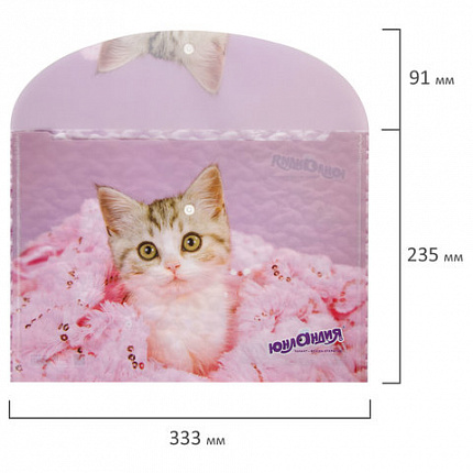 Папка-конверт с кнопкой ЮНЛАНДИЯ "Котенок", А4, 160 мкм, до 100 листов, цветная печать, 228049