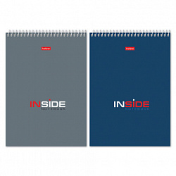 Блокнот А5 145х205 мм, 80 л., гребень, картон, жесткая подложка, клетка, HATBER, "INSIDE" ("Офисный"), 004881, 80Б5В1гр