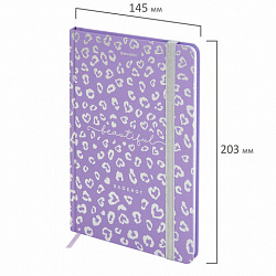Блокнот с резинкой в клетку 96 л., А5 145х203 мм, твердая обложка с фольгой, BRAUBERG, "Leopard", 116329