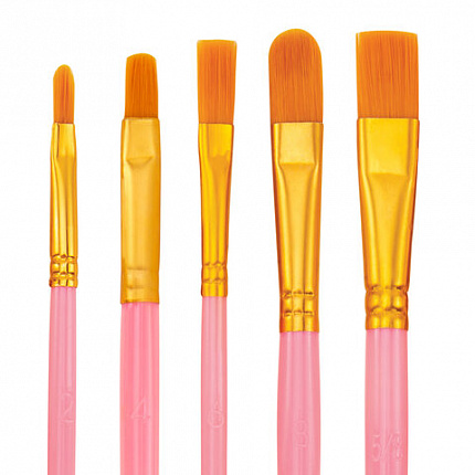 Кисти набор 10 шт., синтетика, розовые, № 2/0-8 (Круглые; Овальные; Плоские; Лайнеры), WBZ, 201088