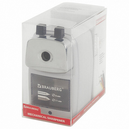 Точилка механическая BRAUBERG "METALLIC-X", для ч/гр и цветных карандашей (в том числе утолщенных), крепление, металлический корпус, 228481