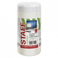 Салфетки для экранов, стекол и пластика универсальные STAFF "EVERYDAY", туба 100 шт., влажные, 512657